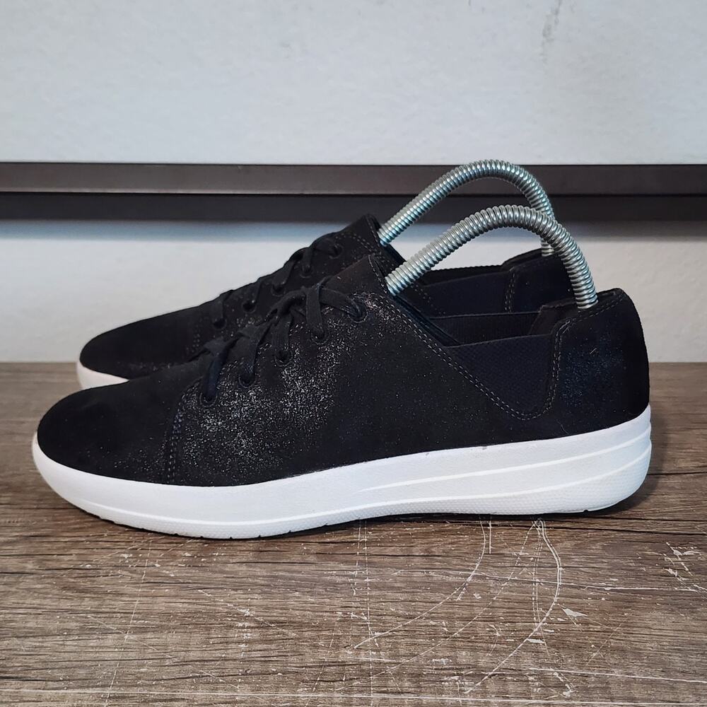 Fitflop Black Suede Lace-Up Slip-On Mules with White Platform Sole